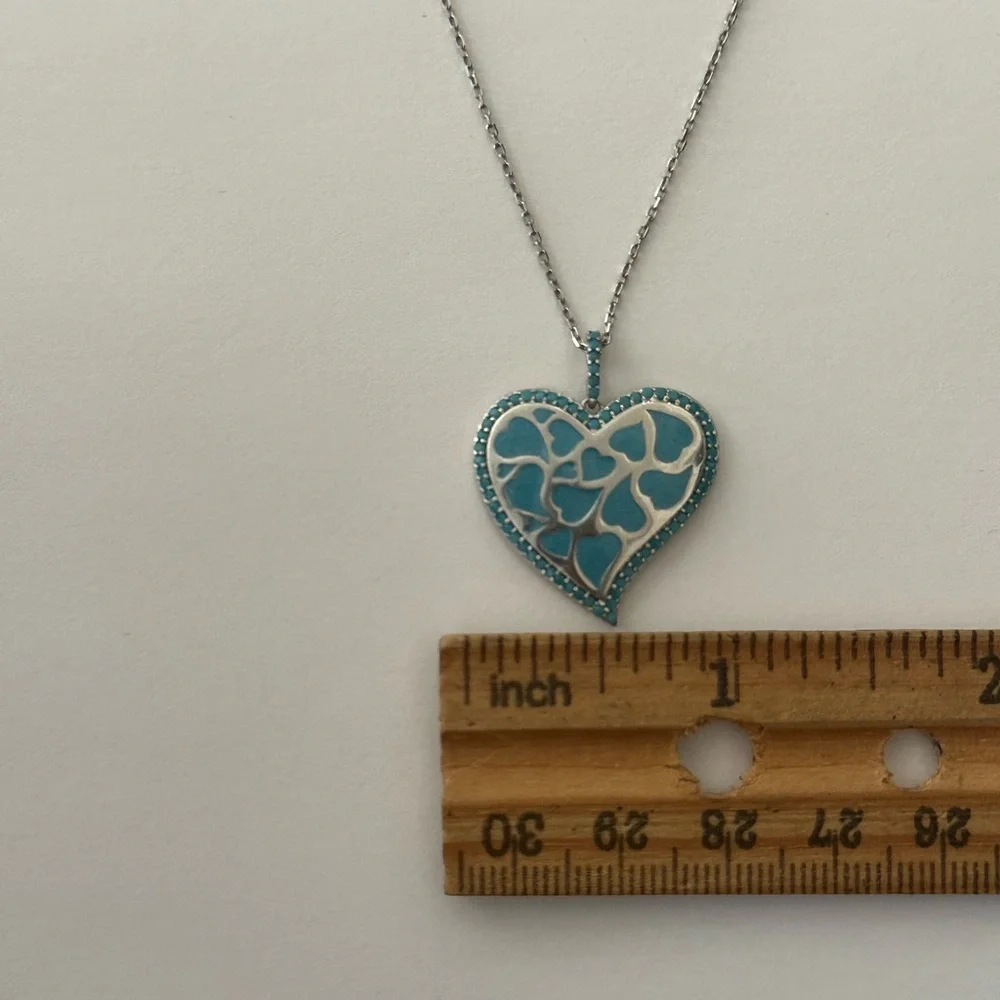 💗925 Silver heart hearts pink cz enamel necklace💗